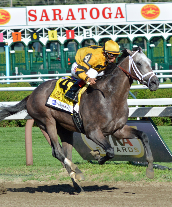 Cross Traffic leads in the stretch of the 2013 Whitney Handicap